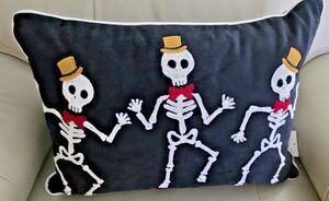 Halloween Throw Pillow Skeletons Embroidered Holiday Home Bedding Decor NEW